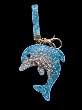 Crystal Dolphin Bag Charm Keychain - Aqua Blue